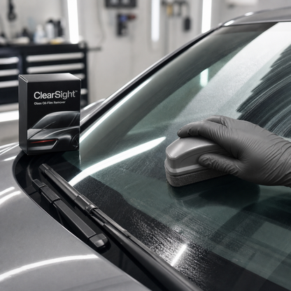 ClearSight applicator removing oil film from a windshield