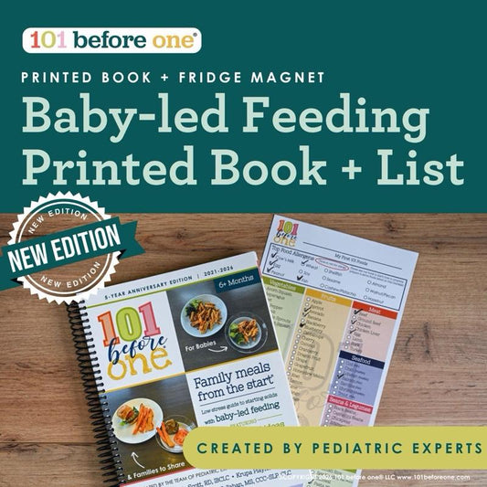 FirstBites Baby Feeding Guide printed book and checklist magnet
