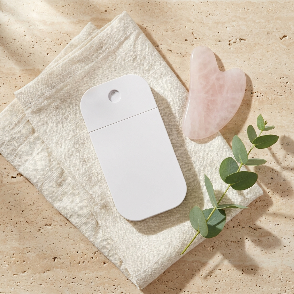 LumiCell handheld device vanity flat lay