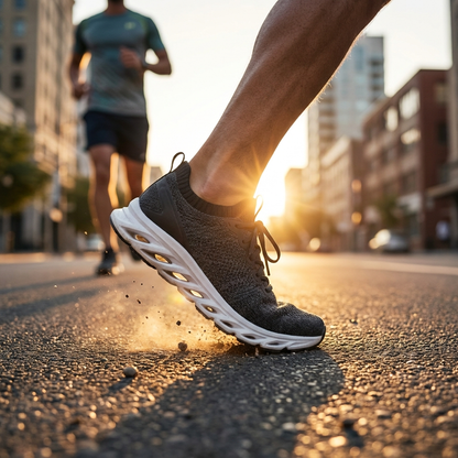 BladeStride shoes on runner mid-stride