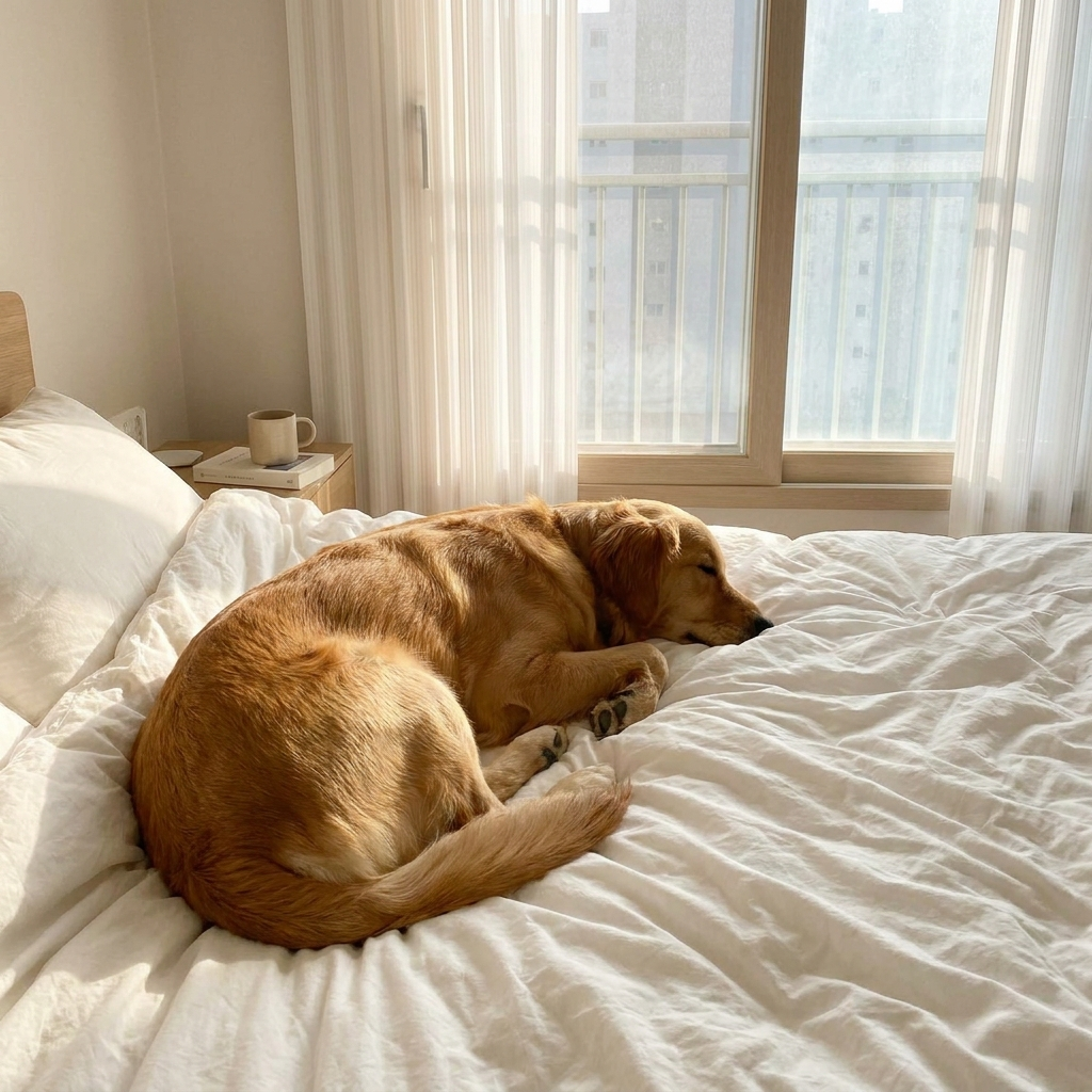Calm comfortable dog no longer scratching