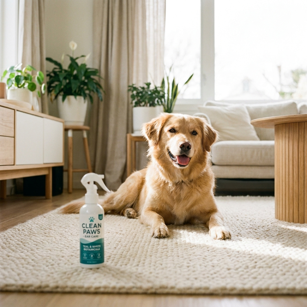 Relaxed dog with clean comfortable ears at home