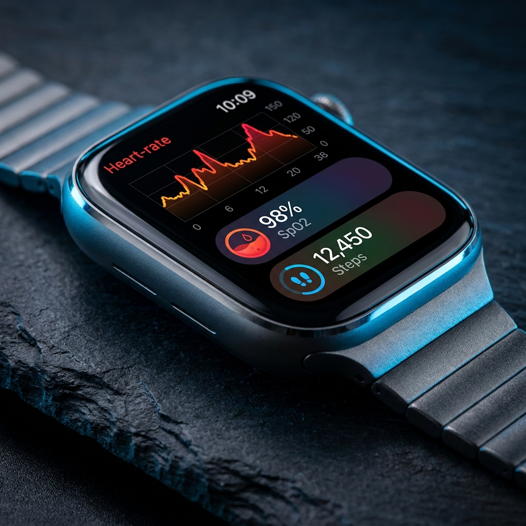 VitalPulse smart watch AMOLED health metrics macro