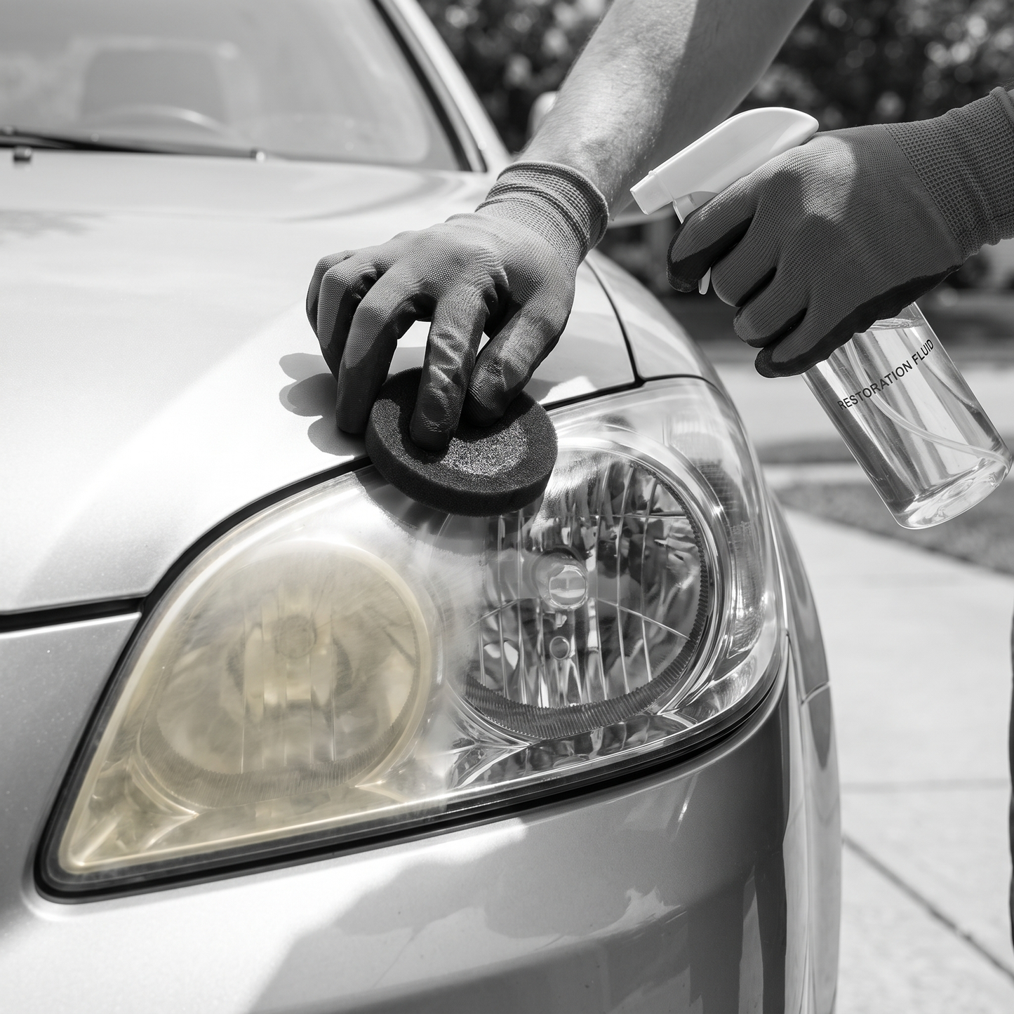LumaRevive Headlight Restoration Kit in use - restoring a cloudy headlight lens to clear