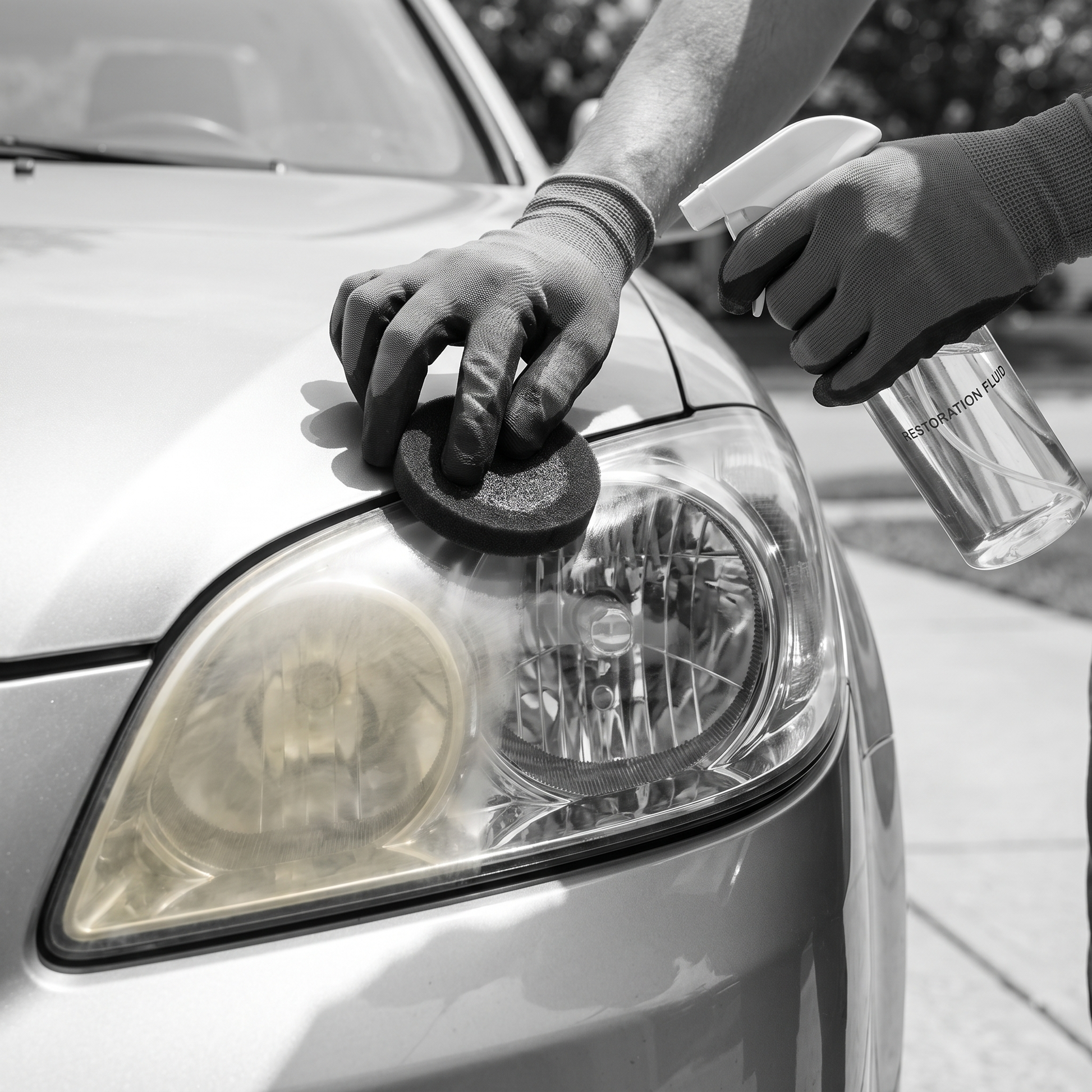 LumaRevive Headlight Restoration Kit in use - restoring a cloudy headlight lens to clear