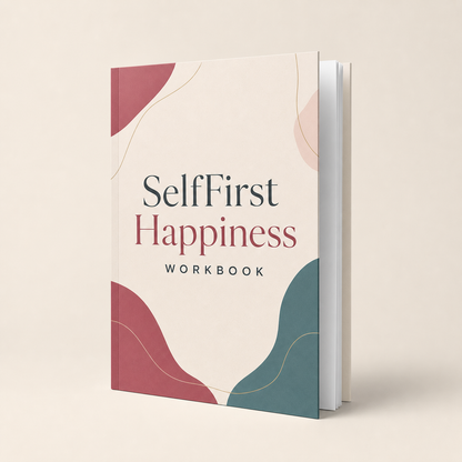 Angled studio photo of the SelfFirst Happiness Workbook