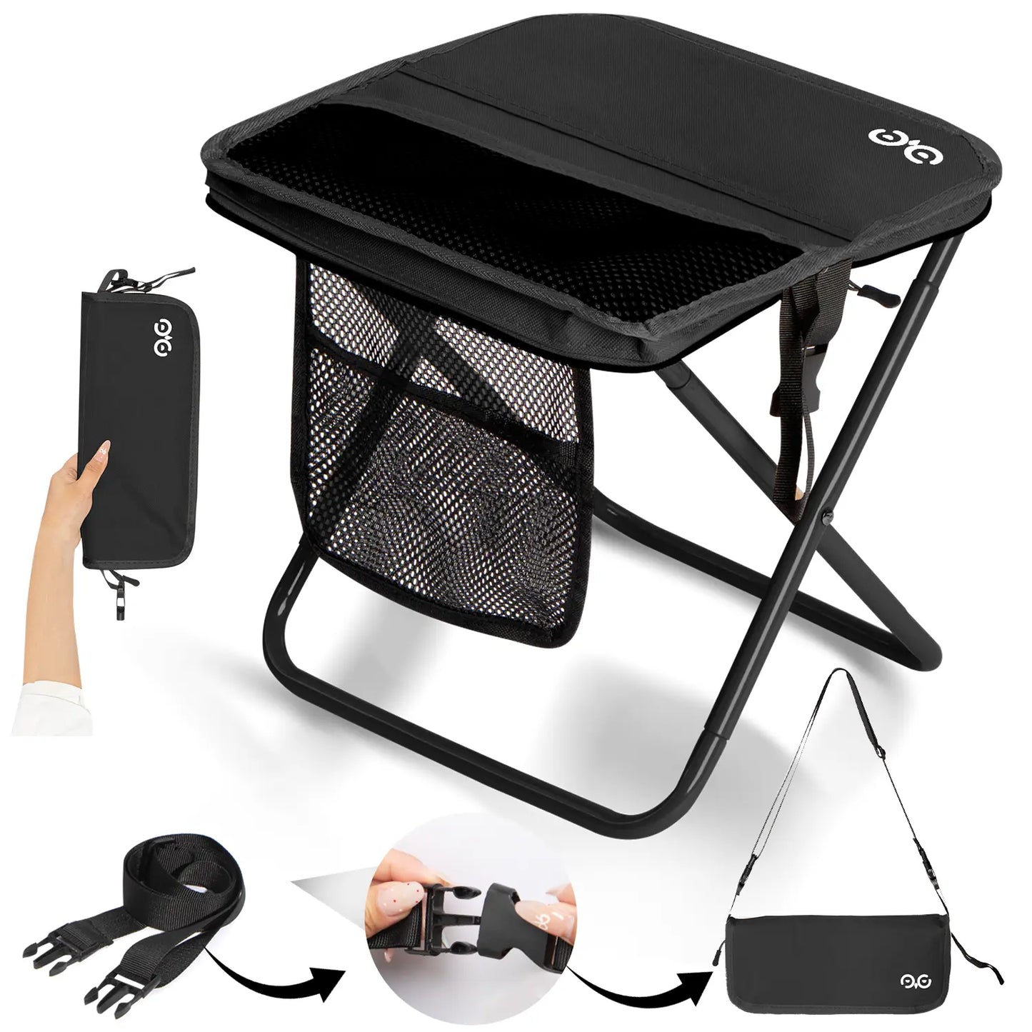 TrailSeat Pocket Chair open with mesh pocket, shoulder strap, and carry pouch